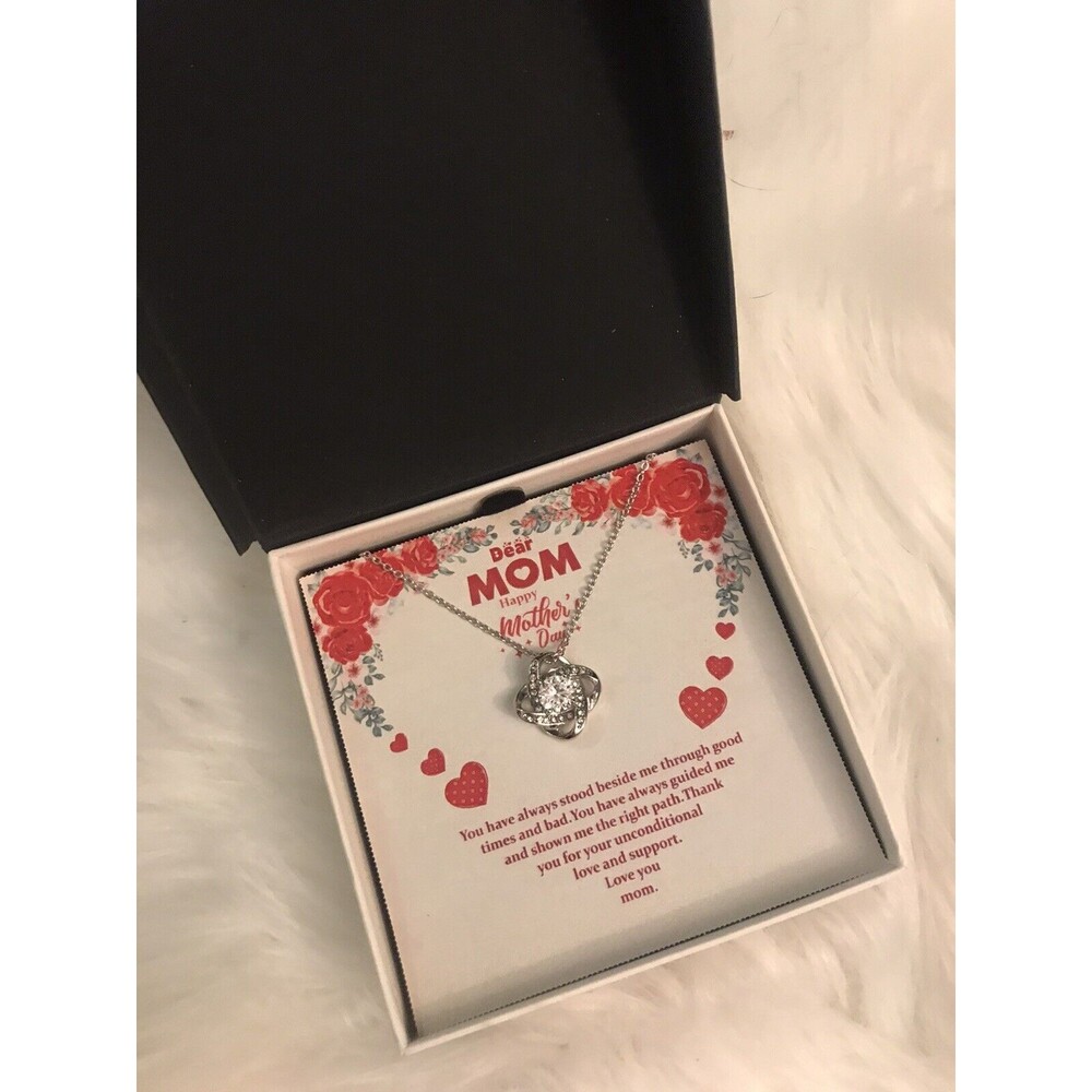 MOM Necklace Mothers Day Jewelry Gift Love Knot Pendant Message Card Gift